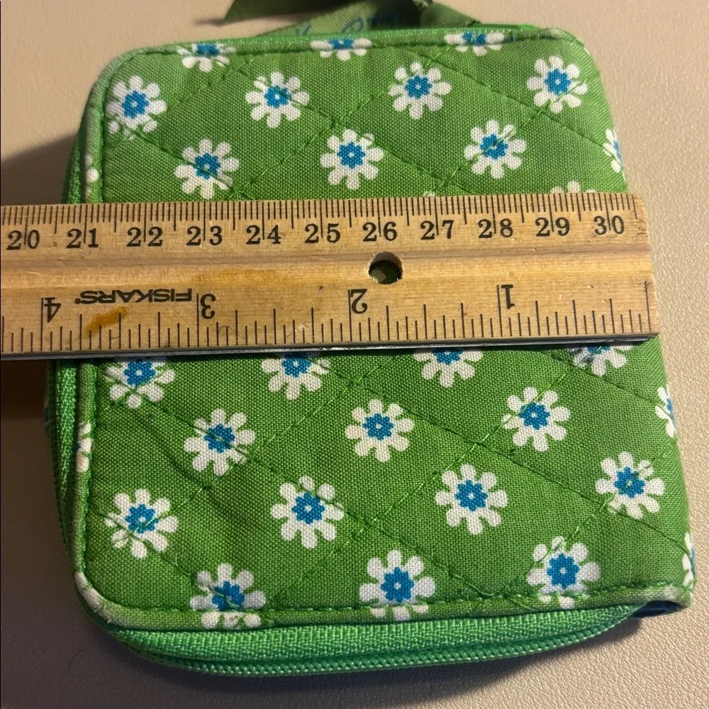 Vera Bradley Green Floral Quilted Wallet with Blue Snap Tab